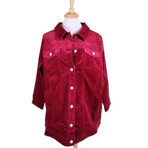 New! D&Co Stretch Velveteen Cranberry Jacket, Sz 1X